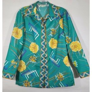 Vintage Alex Coleman California size small green yellow floral 70's shirt Blouse